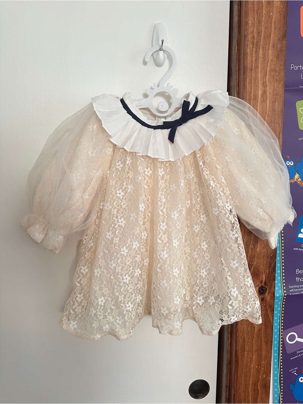 Toddler girl dress lace pleated ruffle collar black bow Sz 2T/3T NWOT
